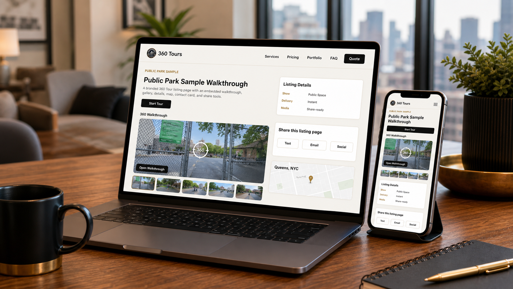 Laptop and phone showing a property showcase page